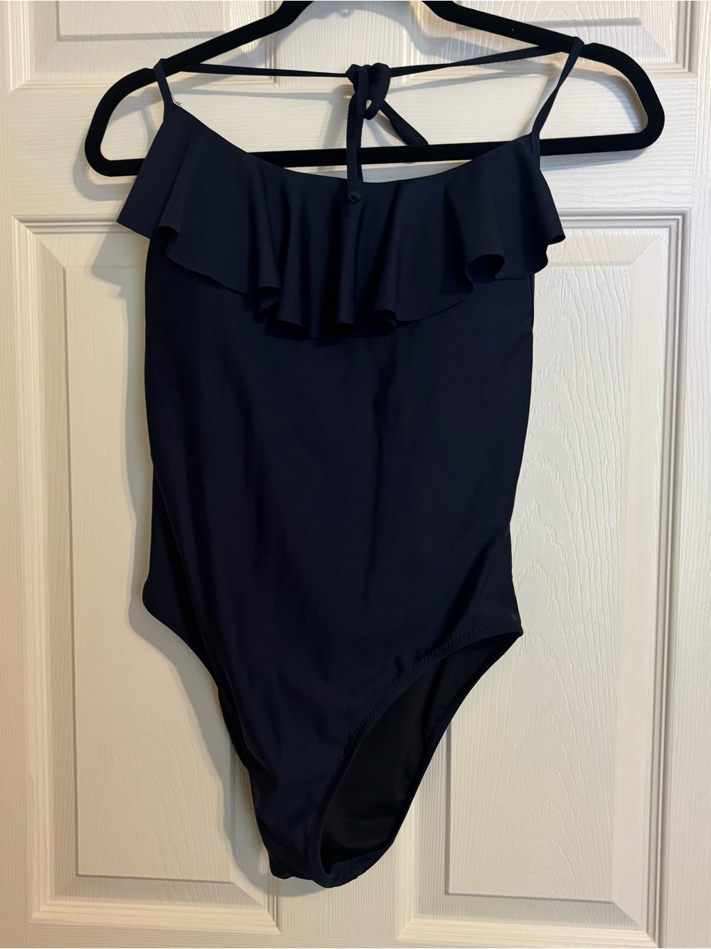 J CREW Size 10 Ruffled Tank One Piece Swimsuit Halter Neck Black